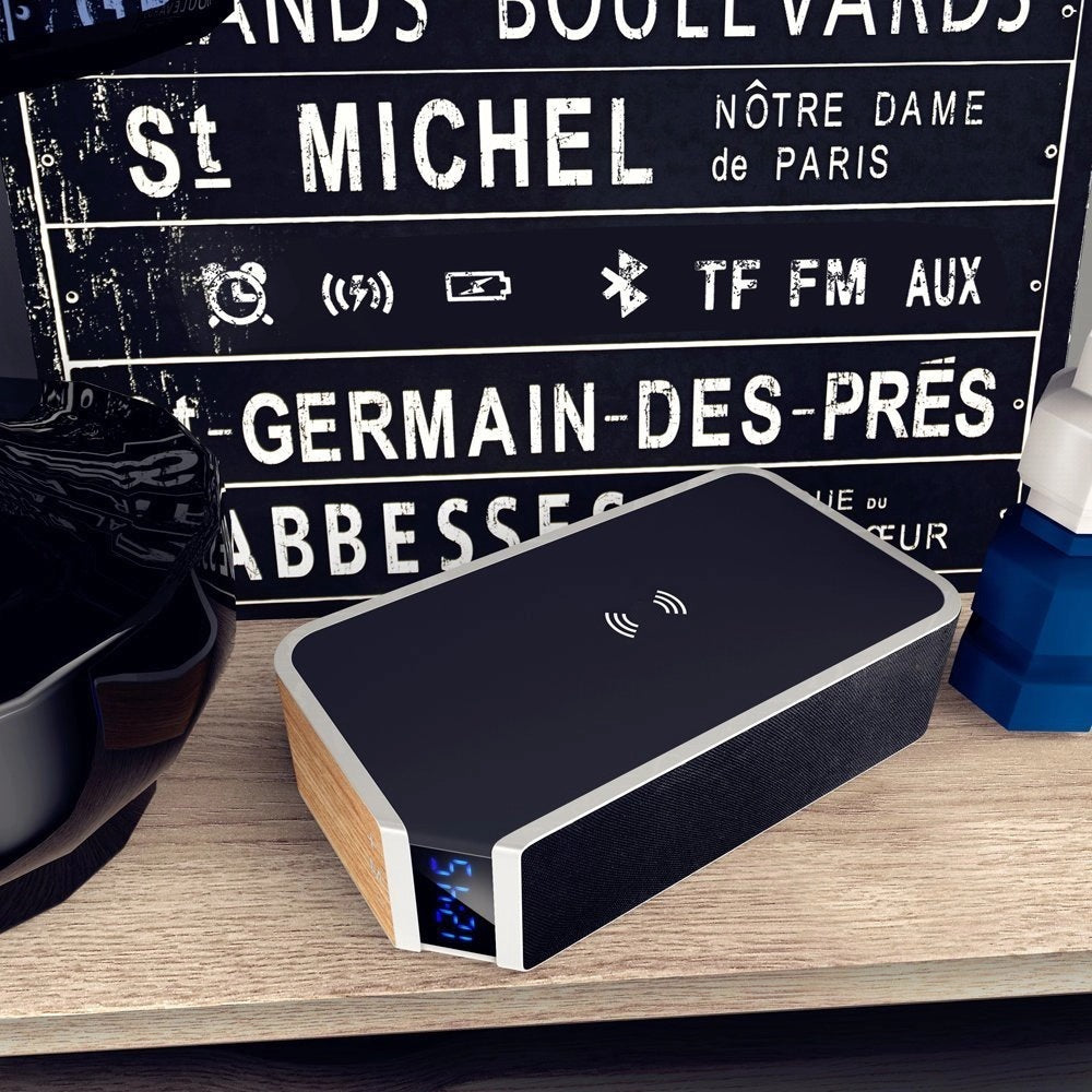 Enceinte Bluetooth FM avec réveil et charge sans fil – 5W