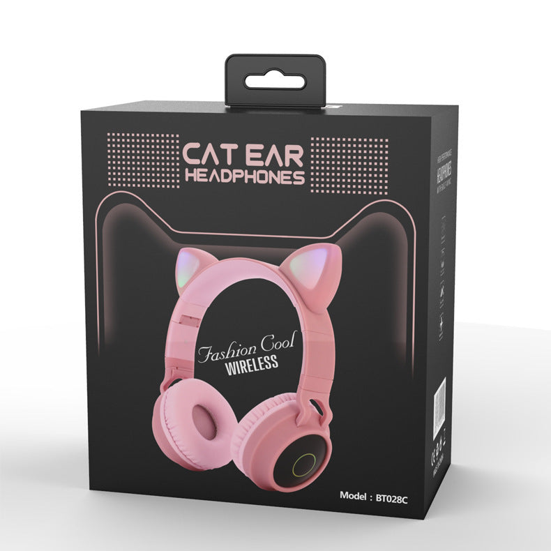 Casque Bluetooth Cat Ear – Sans fil, LED lumineuses, micro intégré et design pliable pour enfants
