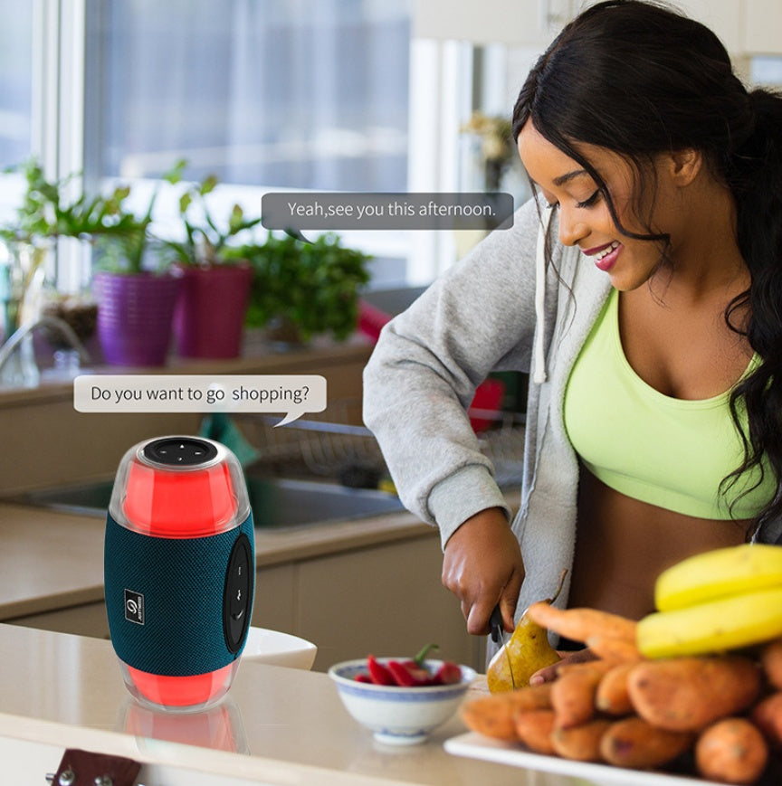 Enceinte avec caisson de basses et éclairage d’ambiance