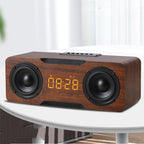Enceinte Bluetooth en bois avec horloge et support carte TF / clé USB, haut-parleur de bureau design.
