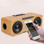 Enceinte Bluetooth en bois avec horloge et support carte TF / clé USB, haut-parleur de bureau design.